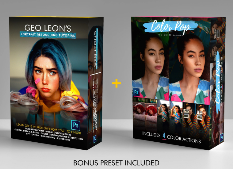 Geo’s Retouching Tutorial + Color Action pack Bundle (Premium)