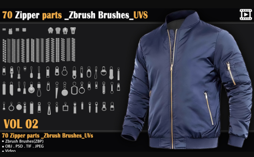 Artstation – 70 Zipper parts _Zbrush Brushes_UVS (Premium)